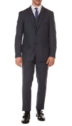 York Navy Slim Fit 3 Piece Herringbone Suit