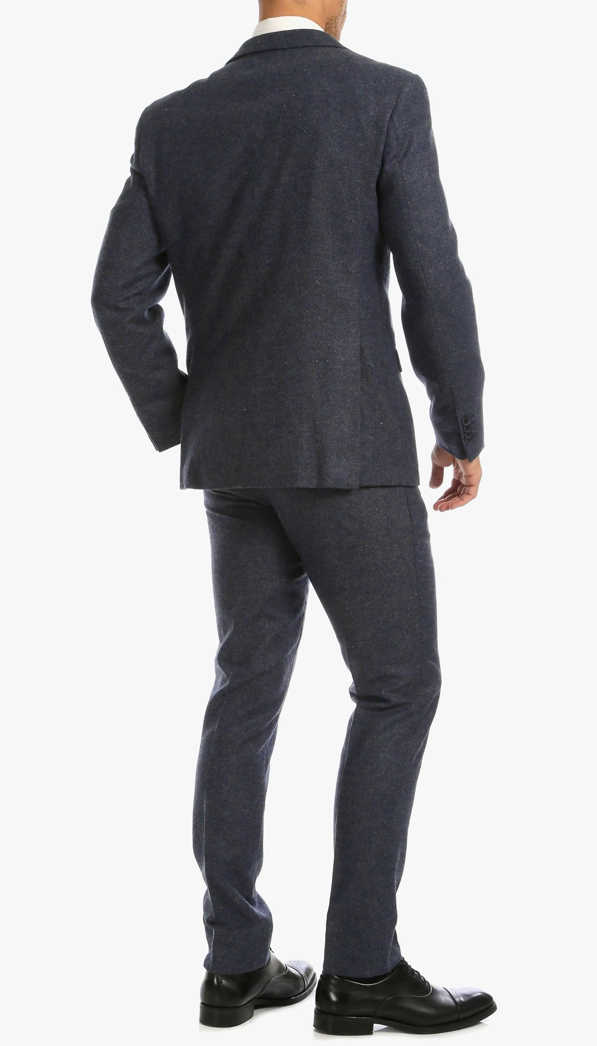 York Navy Slim Fit 3 Piece Herringbone Suit